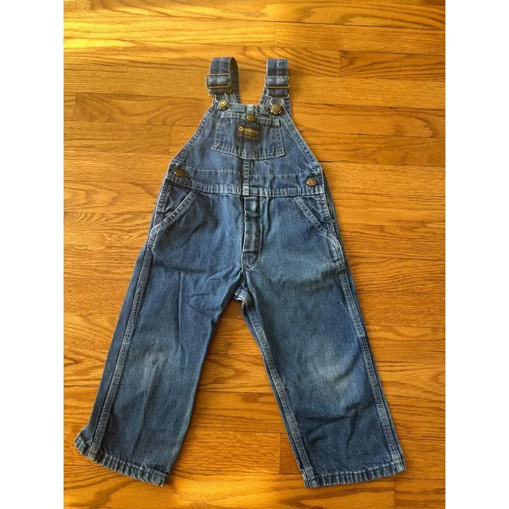 VTG OshKosh B'Gosh Vestbak Jean Overalls Toddler 3T Snap Denim USA Distressed